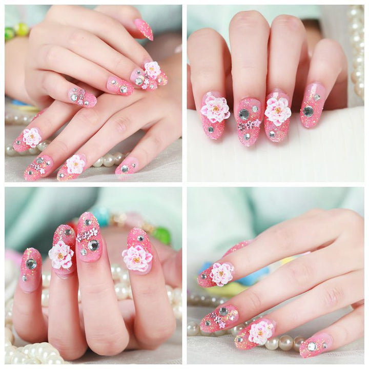 Artificial nails with elegant flower and rhinestone design Kalsten