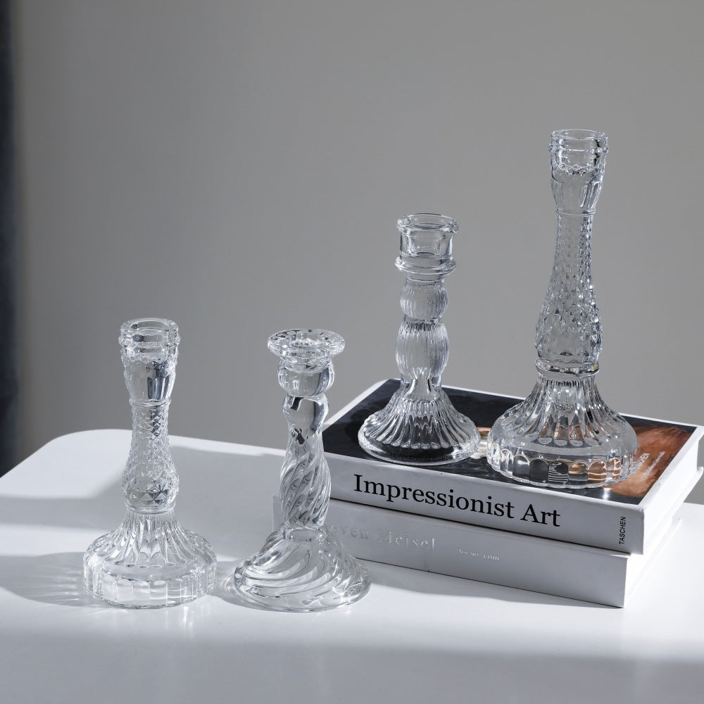 Tall Pressed Glass Decorative Candlestick Holder Kalsten