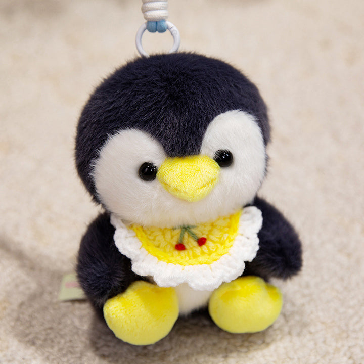 Plush Penguin Decorative Bag Charm with Crochet Bib and Spring-Loop Clip Kalsten
