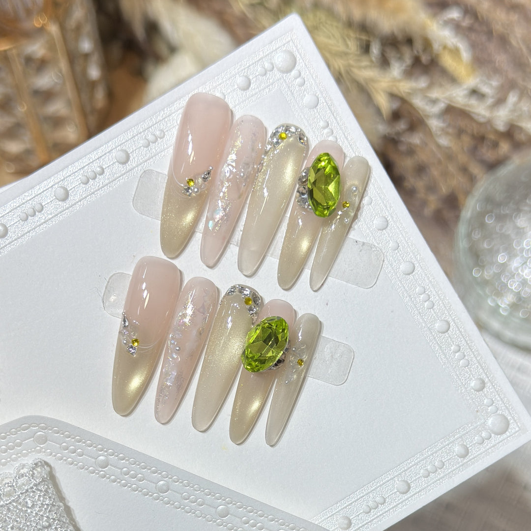 Chic Decorative Stiletto Press-On Nails with Gemstone Accents Kalsten