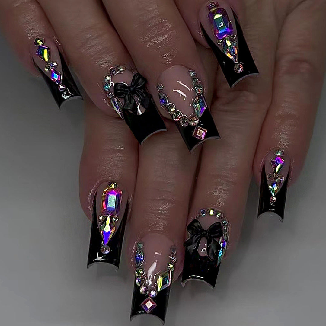 Glamorous artificial nail set with sparkling rhinestone and bow decorations Kalsten