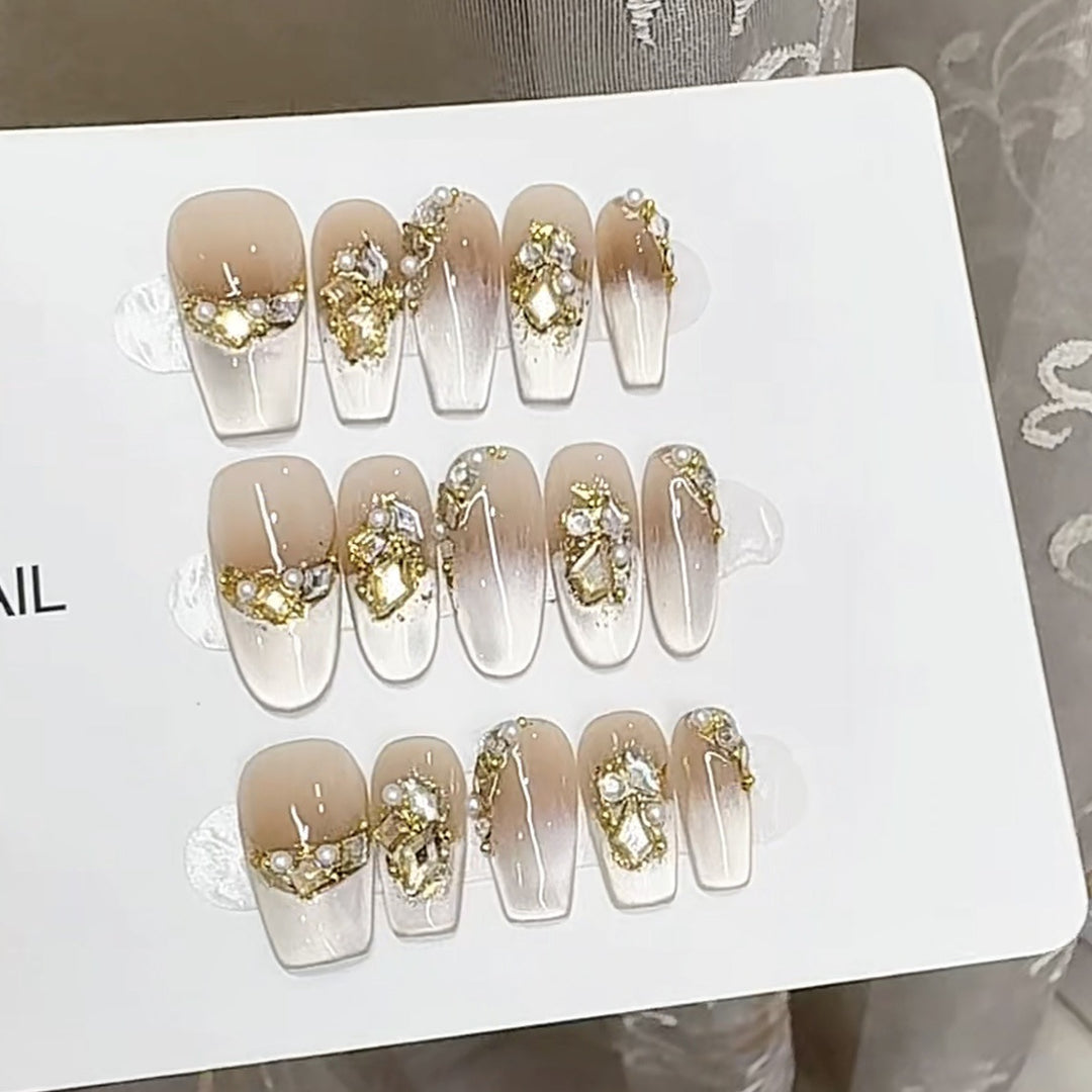Elegant Ombre Press-On Nail Set with Gold Accents Kalsten