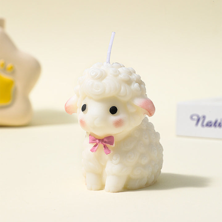 Decorative Lamb-Shaped Hand-Poured Wax Candle with Gold Flake Accent