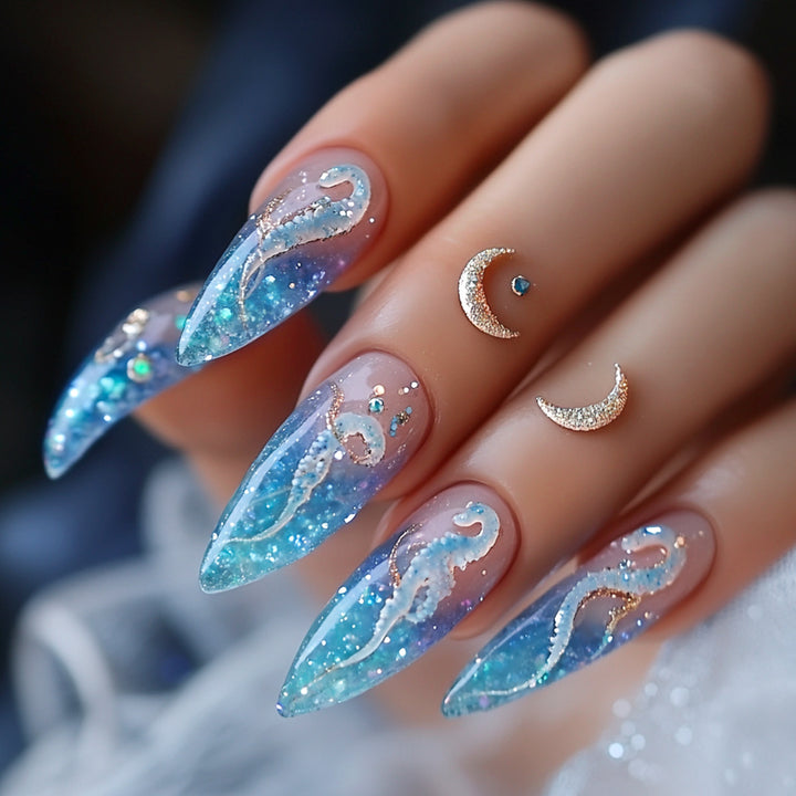 Artistic acrylic nails with glitter details Kalsten
