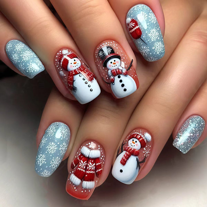 Artificial Nails in Winter Snowman Design Kalsten