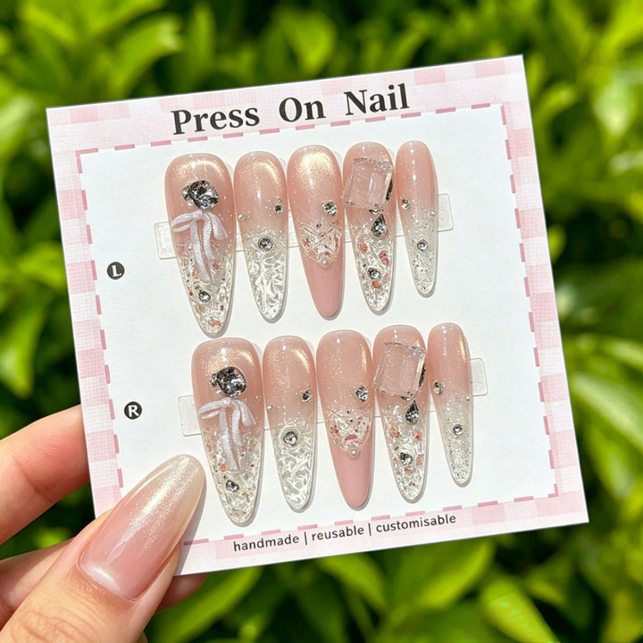 Artistic Press-On Nail Art Set with Star and Floral Accents