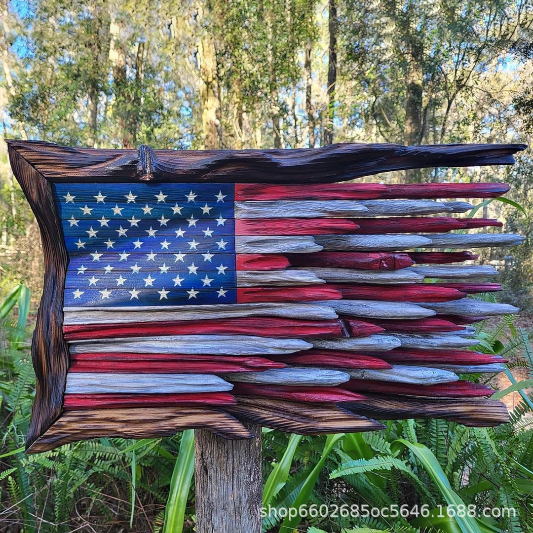Unisex nan handcrafted rustic wall relief American flag made of driftwood Kalsten
