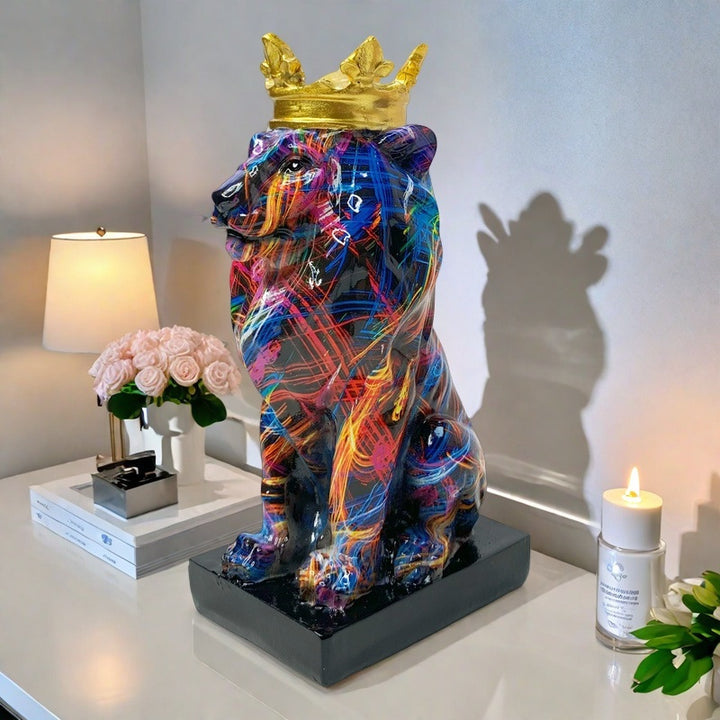 Colorful Lion Sculpture with Crown Kalsten