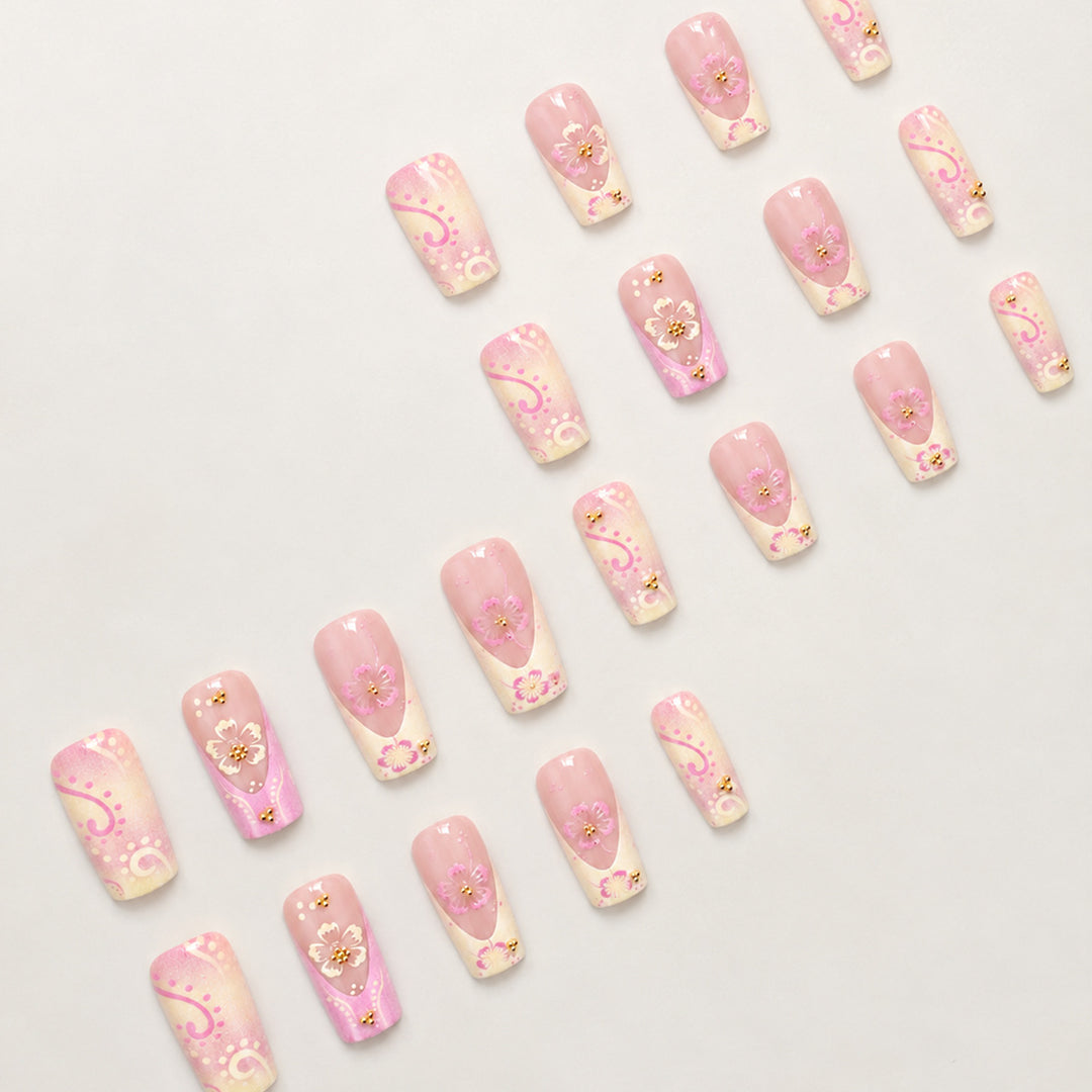 Floral Decorative Press-On Nail Design