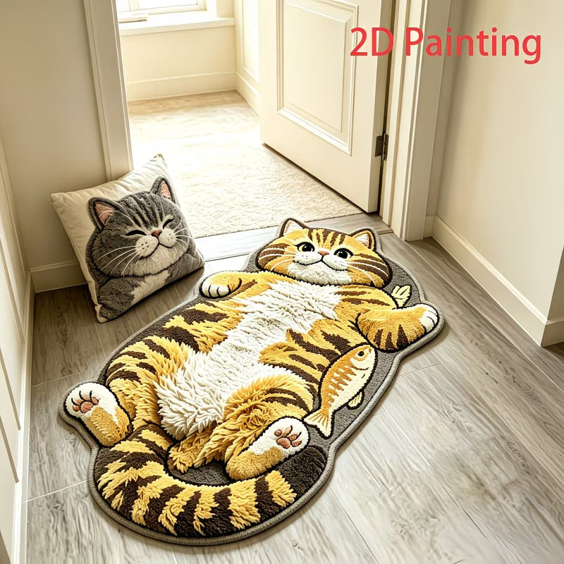 Cute Cat-Shaped Plush Rug