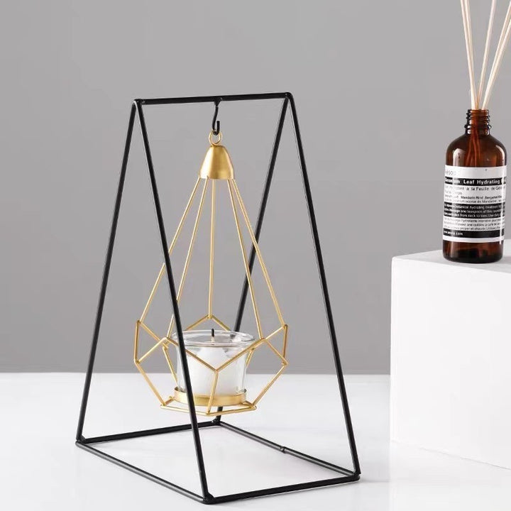 Decorative Geometric Hanging Tealight Candle Holder Set with Metal Stands and Glass Votives Kalsten