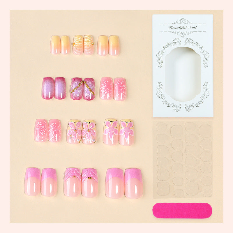 Premium Artistic Press-On Nail Set with Decorative Floral Elements Kalsten