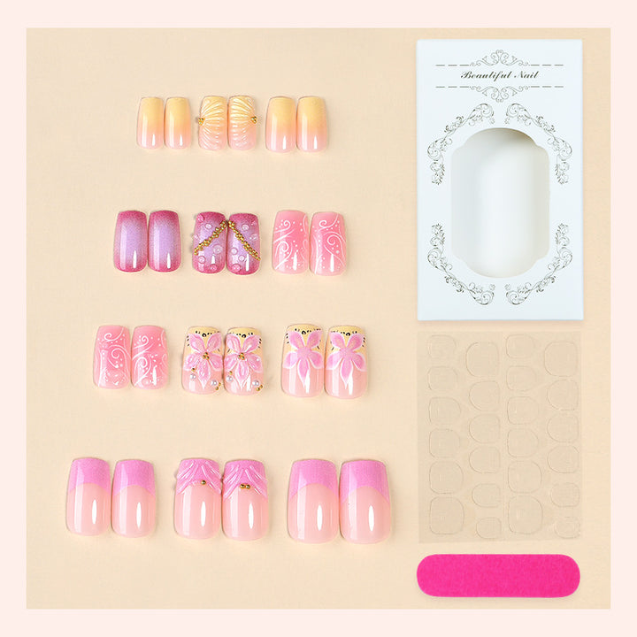 Premium Artistic Press-On Nail Set with Decorative Floral Elements Kalsten