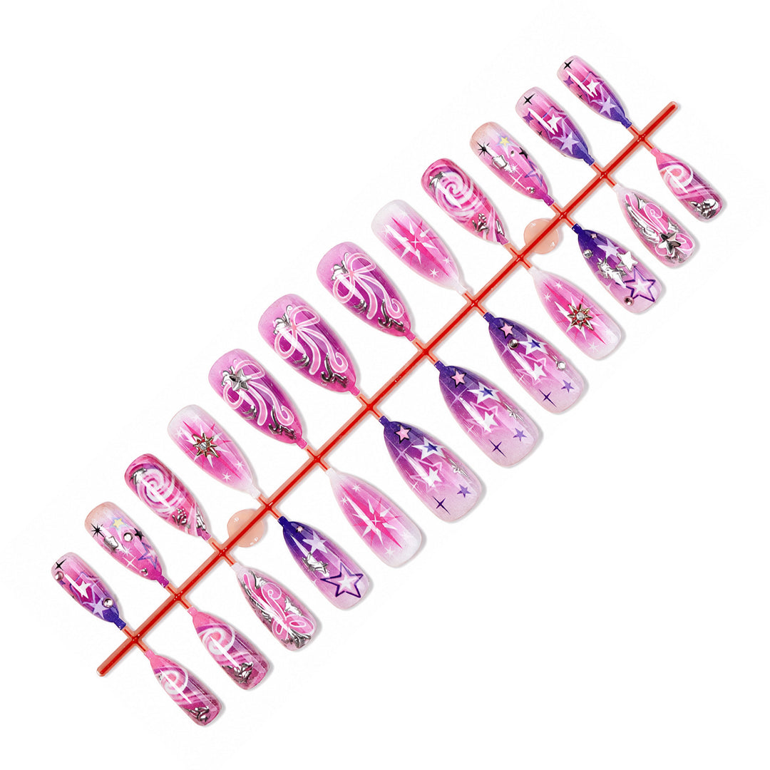 Artistic Press-On Nail Set with Star and Whimsical Patterns kalsten