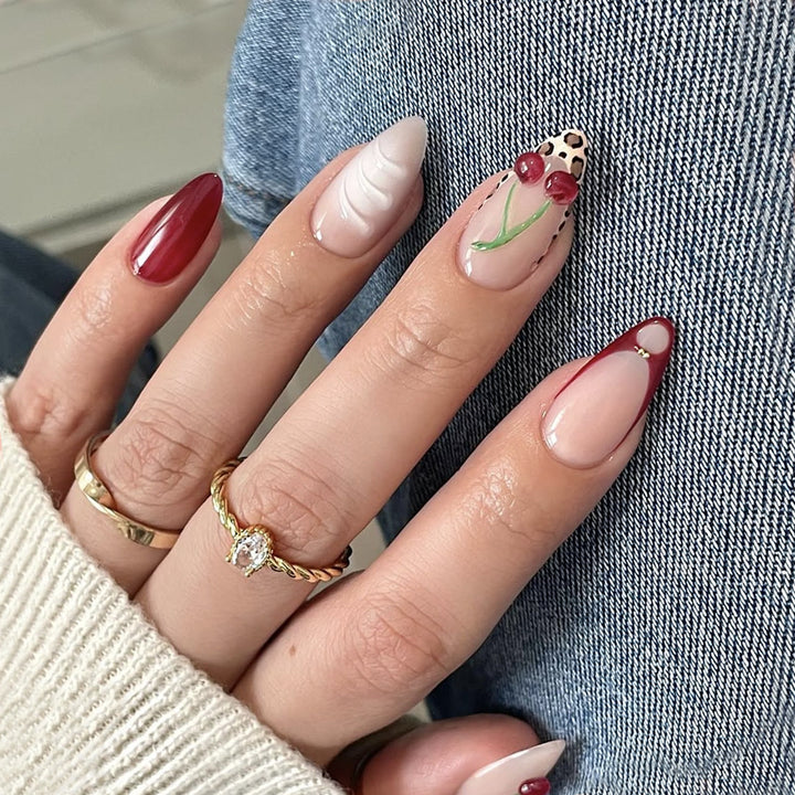Creative nail design with stylish floral and leopard pattern Kalsten