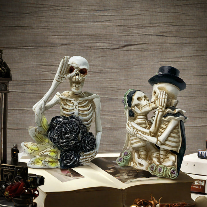 Stylish skeleton figure with top hat and black rose Kalsten