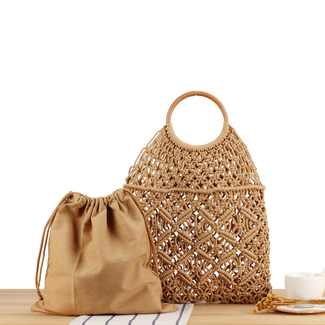 Macrame Tote Bag with Double-Layer Inner Pocket Kalsten