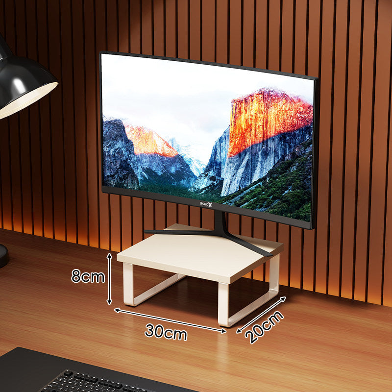 Compact Wooden Monitor Riser with Metal Frame and Under-Shelf Storage