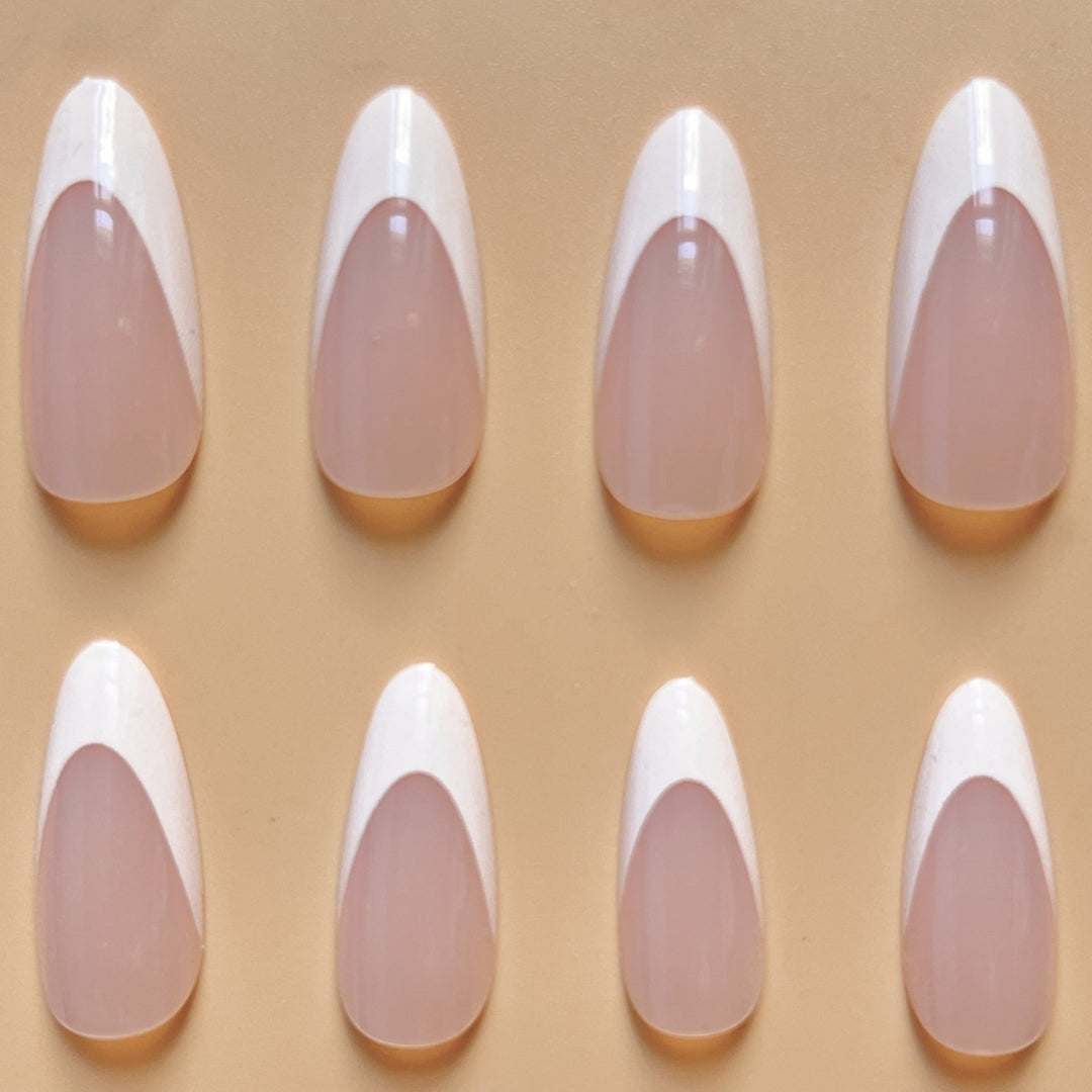 Elegant French Tip Almond-Shaped Nail Extensions Kalsten