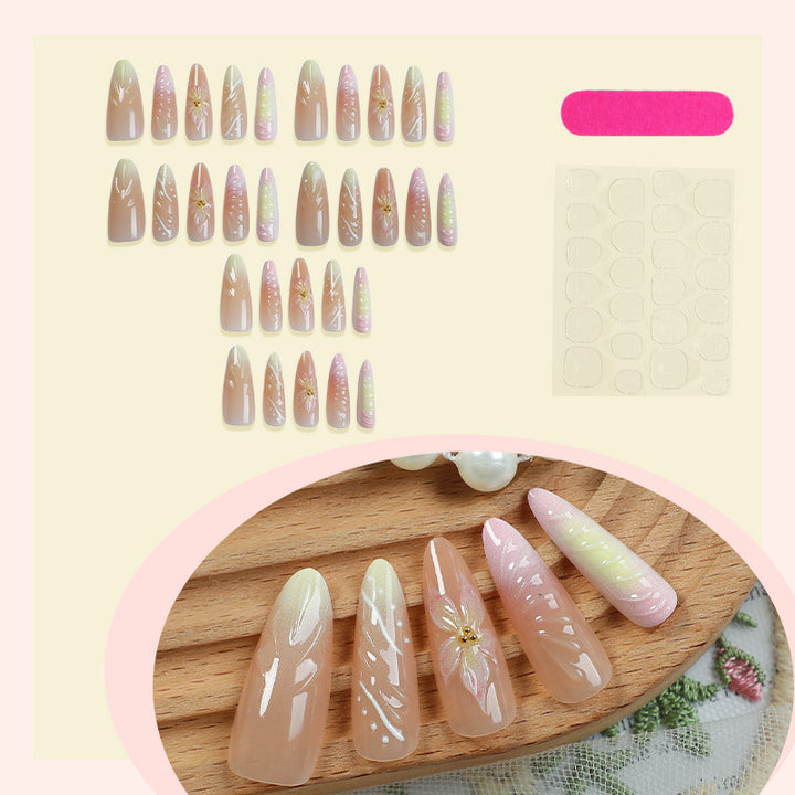 Floral Design Press-On Nail Set with Elegant Accents Kalsten