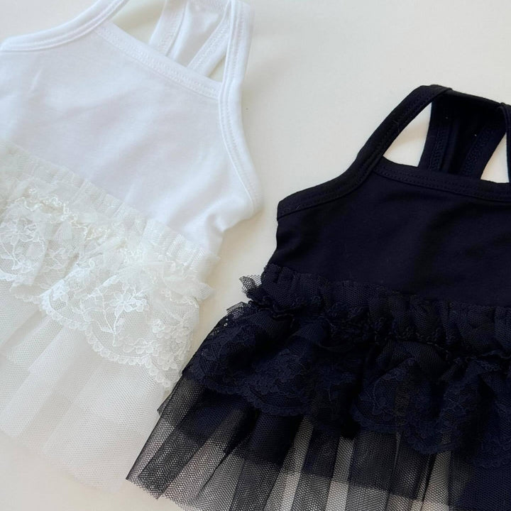 Infant Lace-Trim Tiered Tulle Dress with Spaghetti Straps