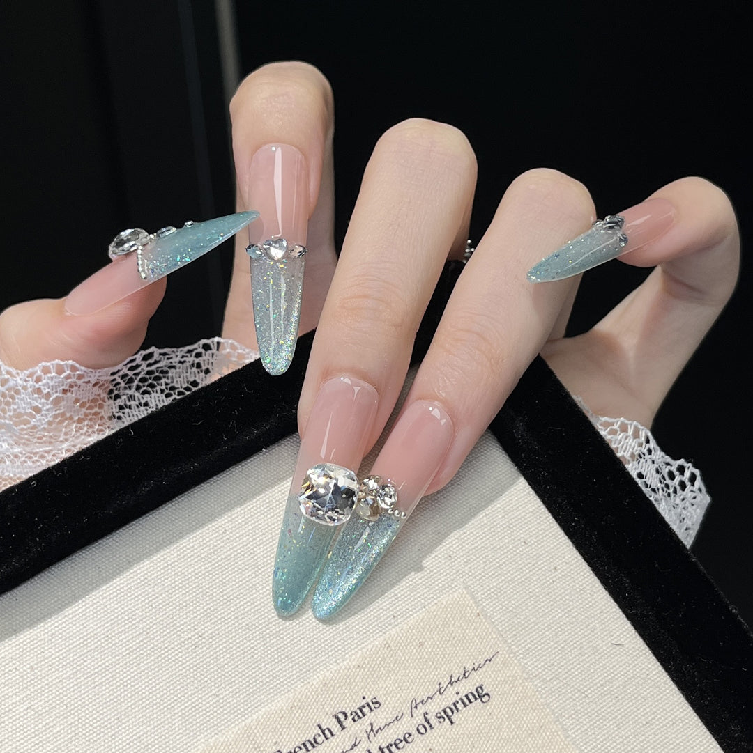 Glamorous Crystal-Embellished Stiletto Press-On Nail Extensions Kalsten