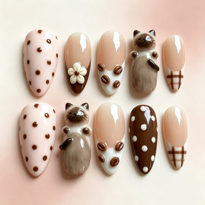 Creative Cat-Themed Press-On Nail Art Set Kalsten