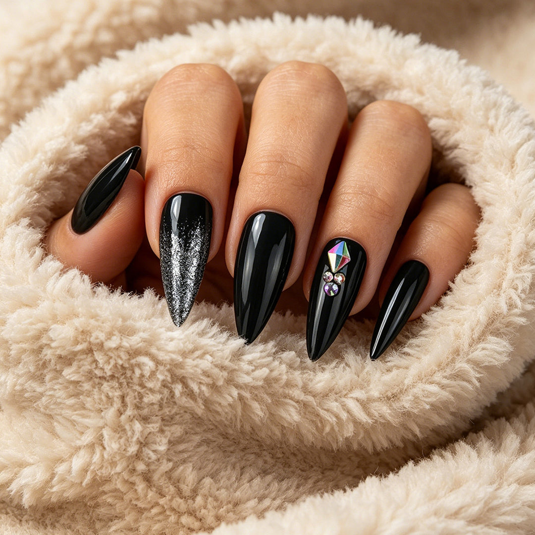 Stiletto Press-On Nail Set with Glitter and Gem Accents Kalsten