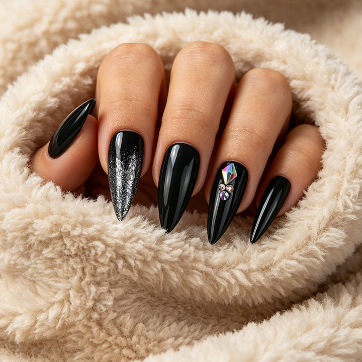 Stiletto Press-On Nail Set with Glitter and Gem Accents Kalsten