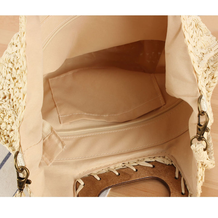 Handbag Made of High-Quality Plant Fiber Weave with Wooden Handle Kalsten