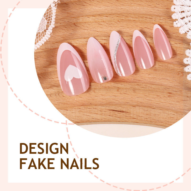 Acrylic nail set with romantic heart and glitter accents Kalsten