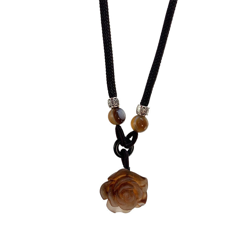 Artistic Carved Rose Pendant Necklace Kalsten