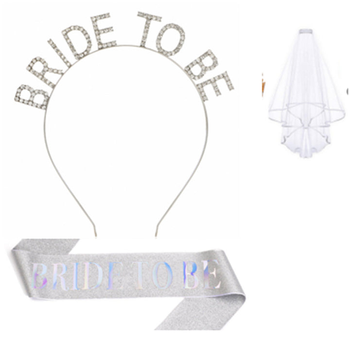 Women's bridal accessories set with shimmering veil and personalized sash Kalsten