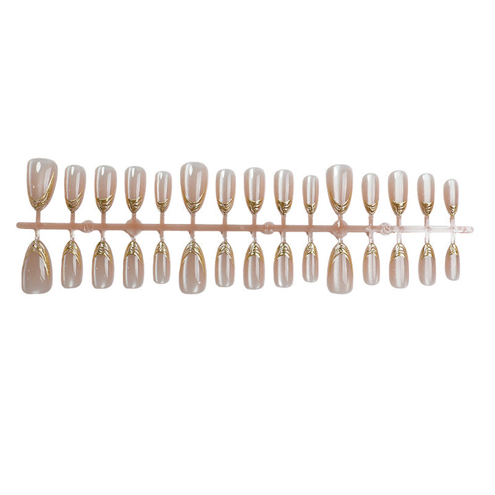 Elegant Press-On Nail Set with Gold Accent