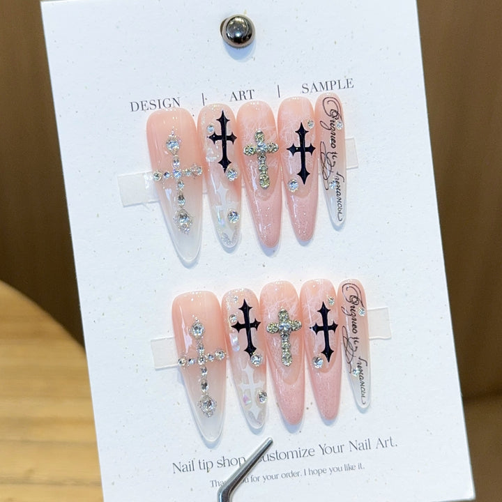 Fashionable Cross Design Artificial Nails Kalsten