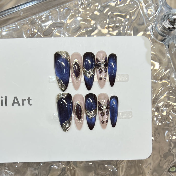 Elegant Stiletto Press-On Nail Art Set with Gemstone Accents Kalsten