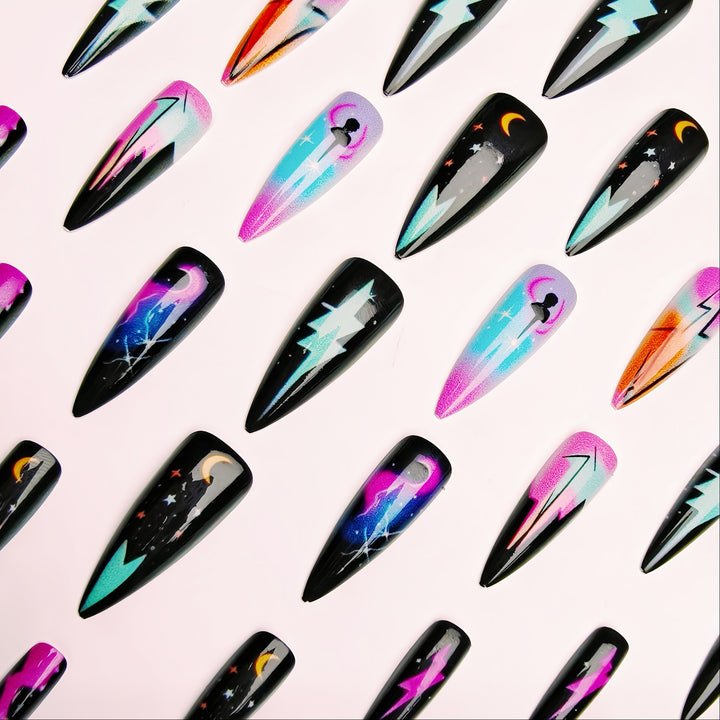 Creative artificial nails with neon light flash design Kalsten