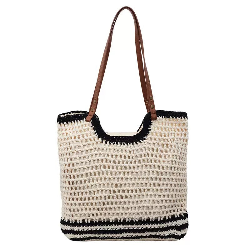 Braided beach bag with leather shoulder straps Kalsten