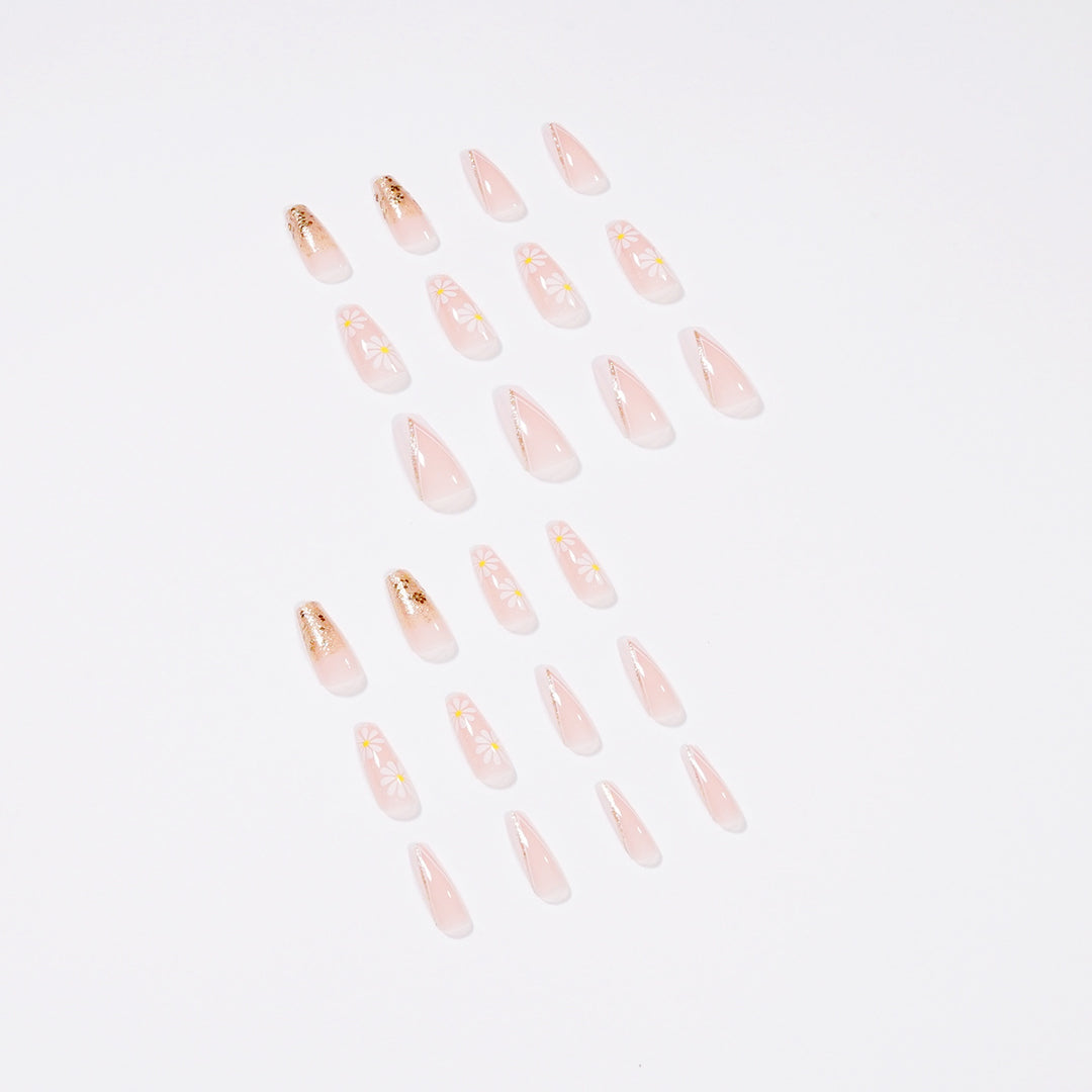 Artful nail extensions with floral designs and glitter accents Kalsten