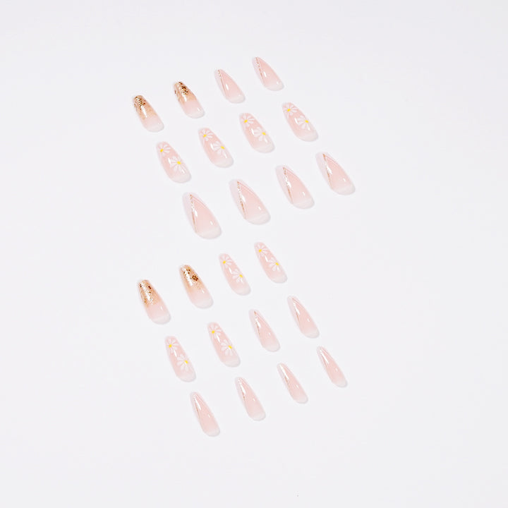 Artful nail extensions with floral designs and glitter accents Kalsten