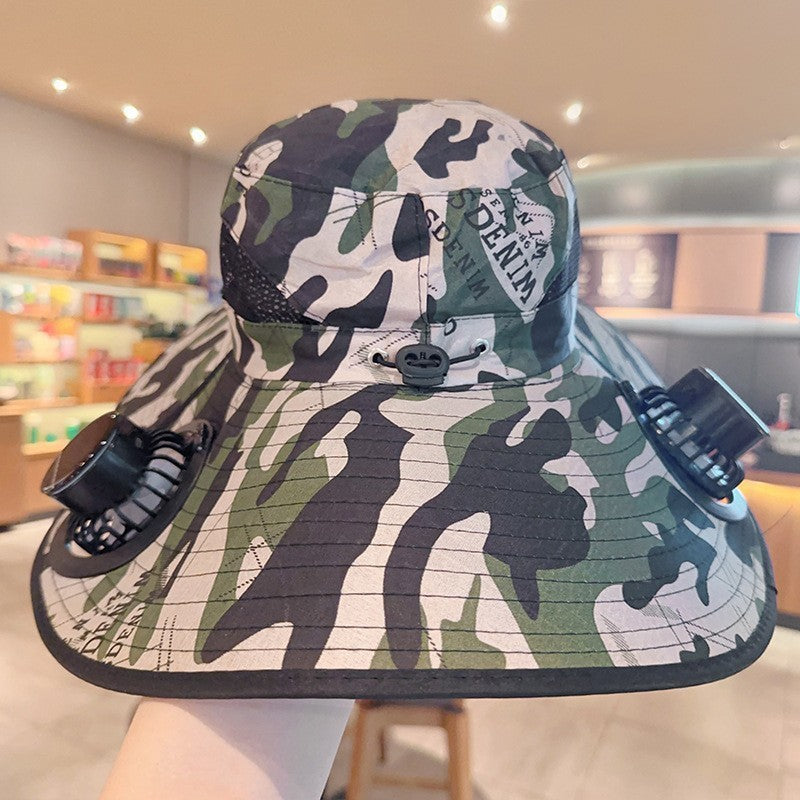 Sunscreen hat with dual USB fans, breathable mesh and adjustable chin strap Kalsten