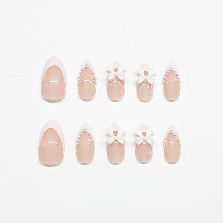 Elegant Bow-Embellished Acrylic Nail Enhancements Kalsten