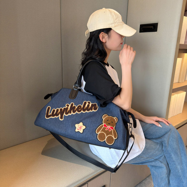 Cute Embroidered Denim Duffle Bag Kalsten