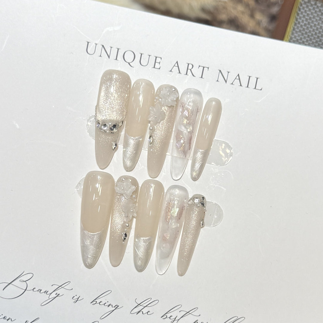 Artistic Long Press-On Nail Set with Elegant Floral Design Kalsten