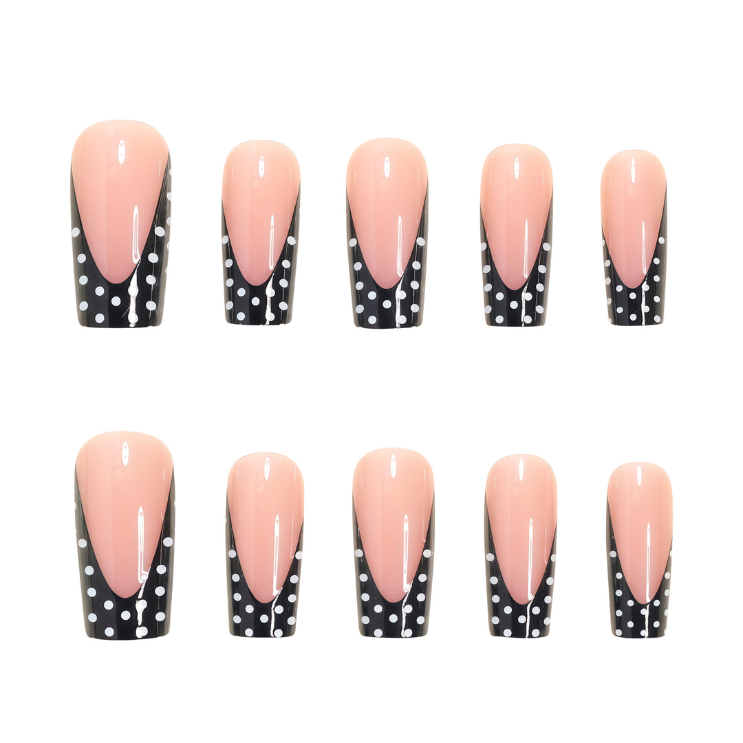 Elegant Polka Dot French Tip Press-On Nails Kalsten