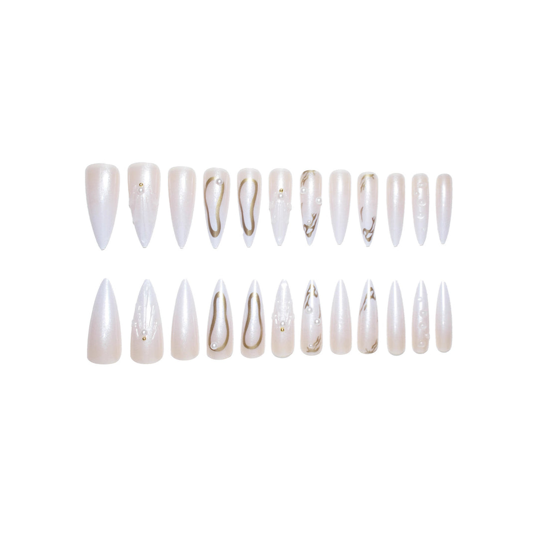 Artistic Press-On Nail Designs with Pearl Accents Kalsten