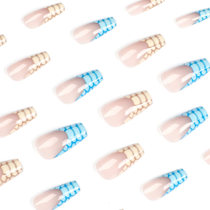 Artificial nail extensions with modern designs and creative color accents Kalsten