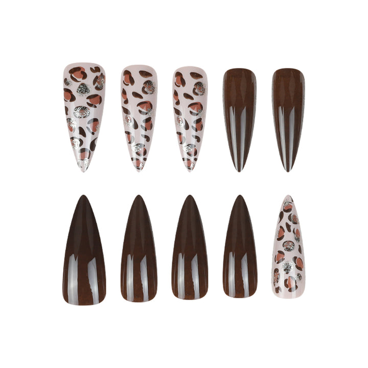 Stiletto Press-On Nail Set with Leopard Accent Design Kalsten