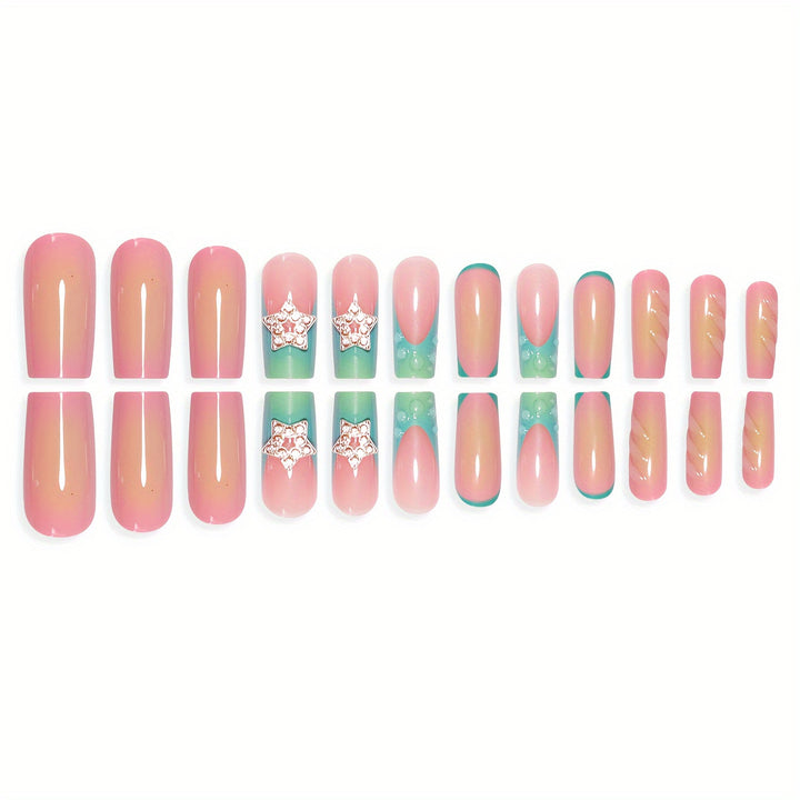 Artistic Ombre Press-On Nails with Gemstone Accents Kalsten