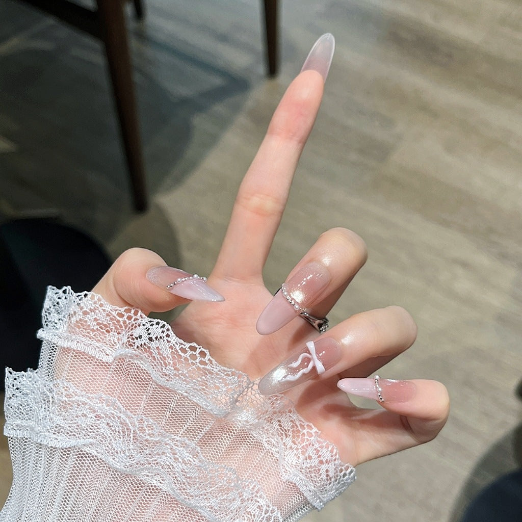 Elegant Long Press-On Nails with Decorative Accents Kalsten